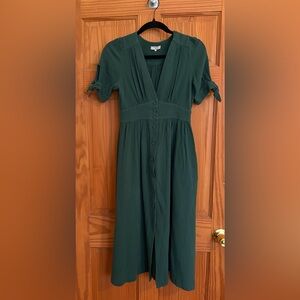 FRNCH Deep Green Midi Dress with Button Accents